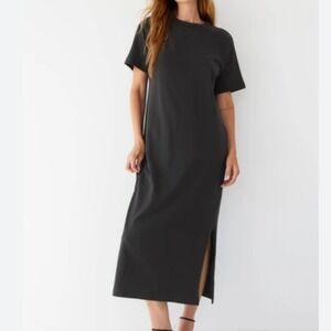 COS Women's Black Midi T-Shirt Dress Side Slits Size Medium Minimalist